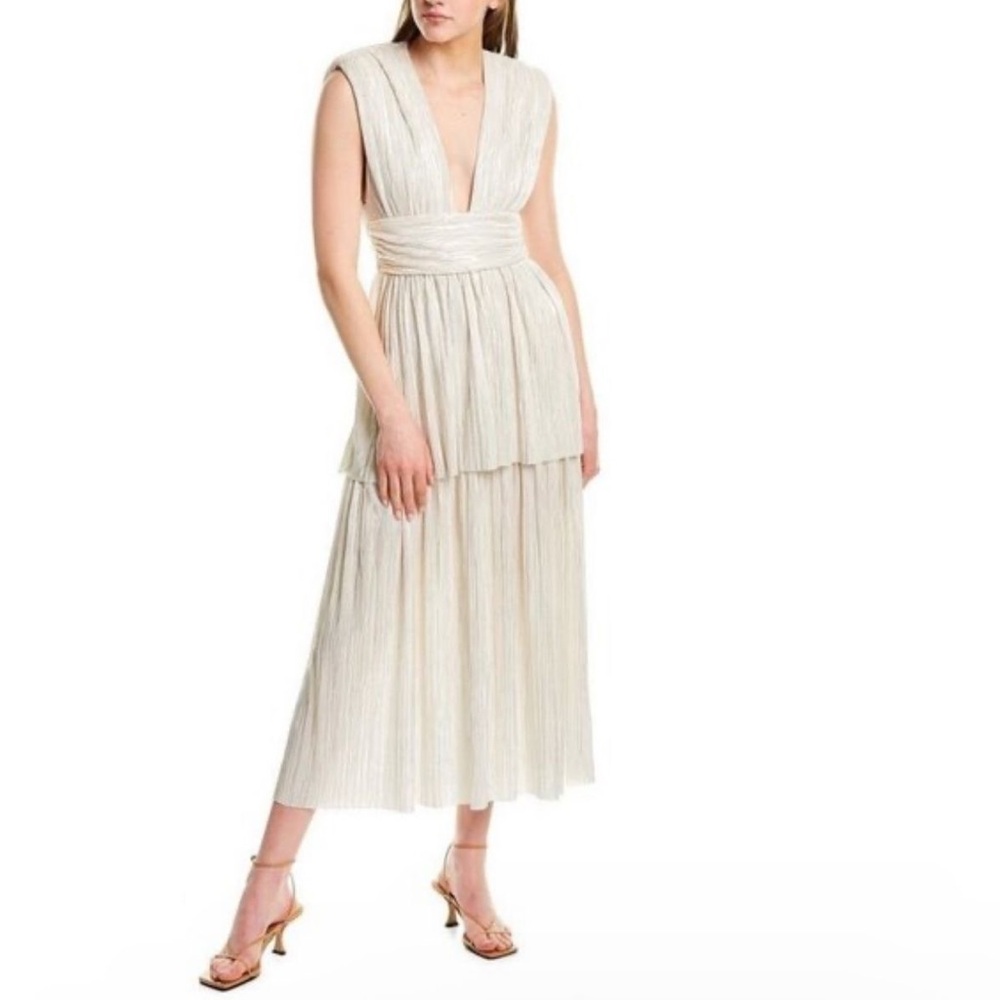 Sabina Musayev Ophelia Plisse Midi Dress in Ivory Size XS - Picture 2 of 9
